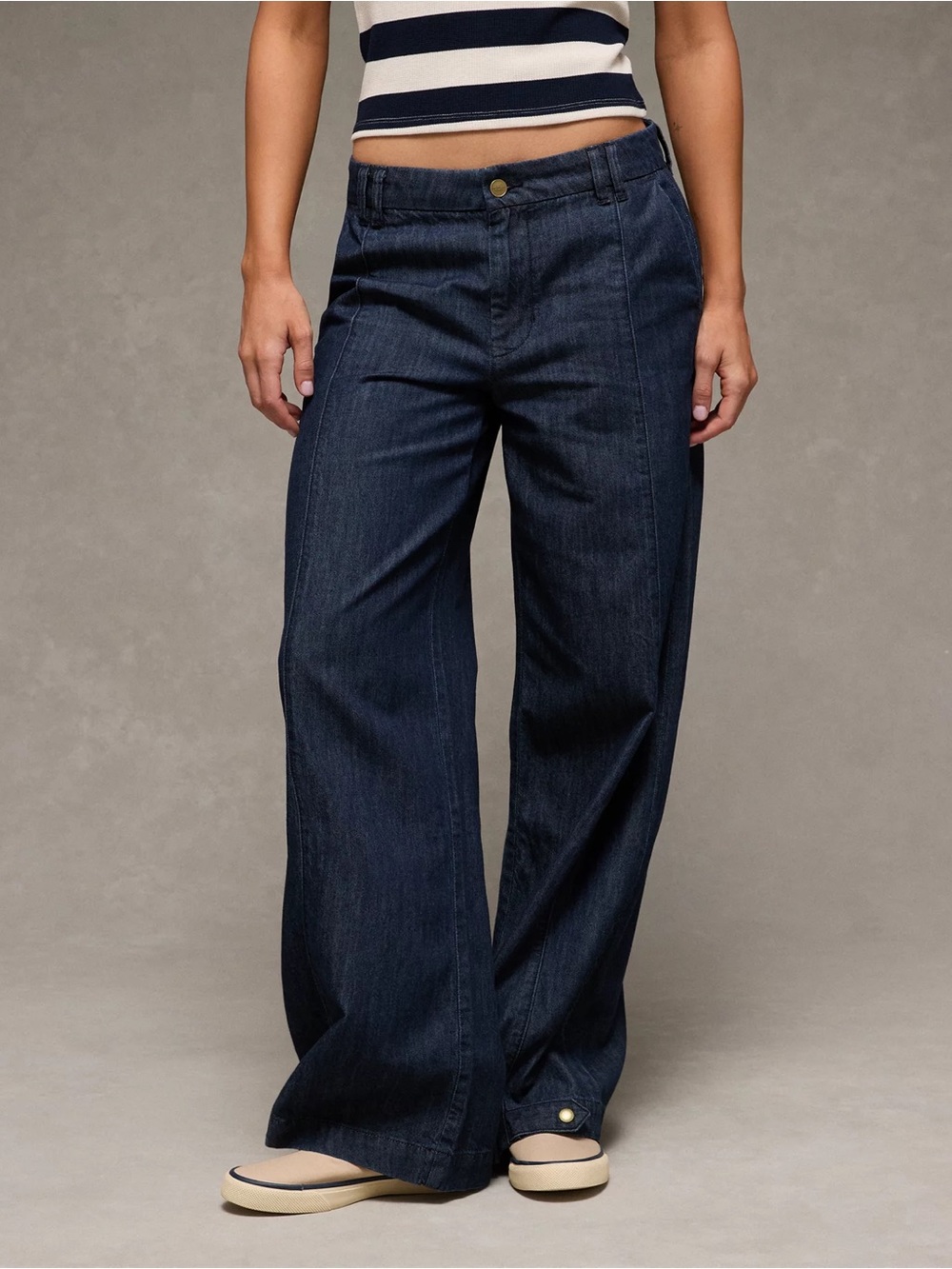 American Eagle Womens Blue Convertible Trouser Jeans Size 12 Regular Wide Leg